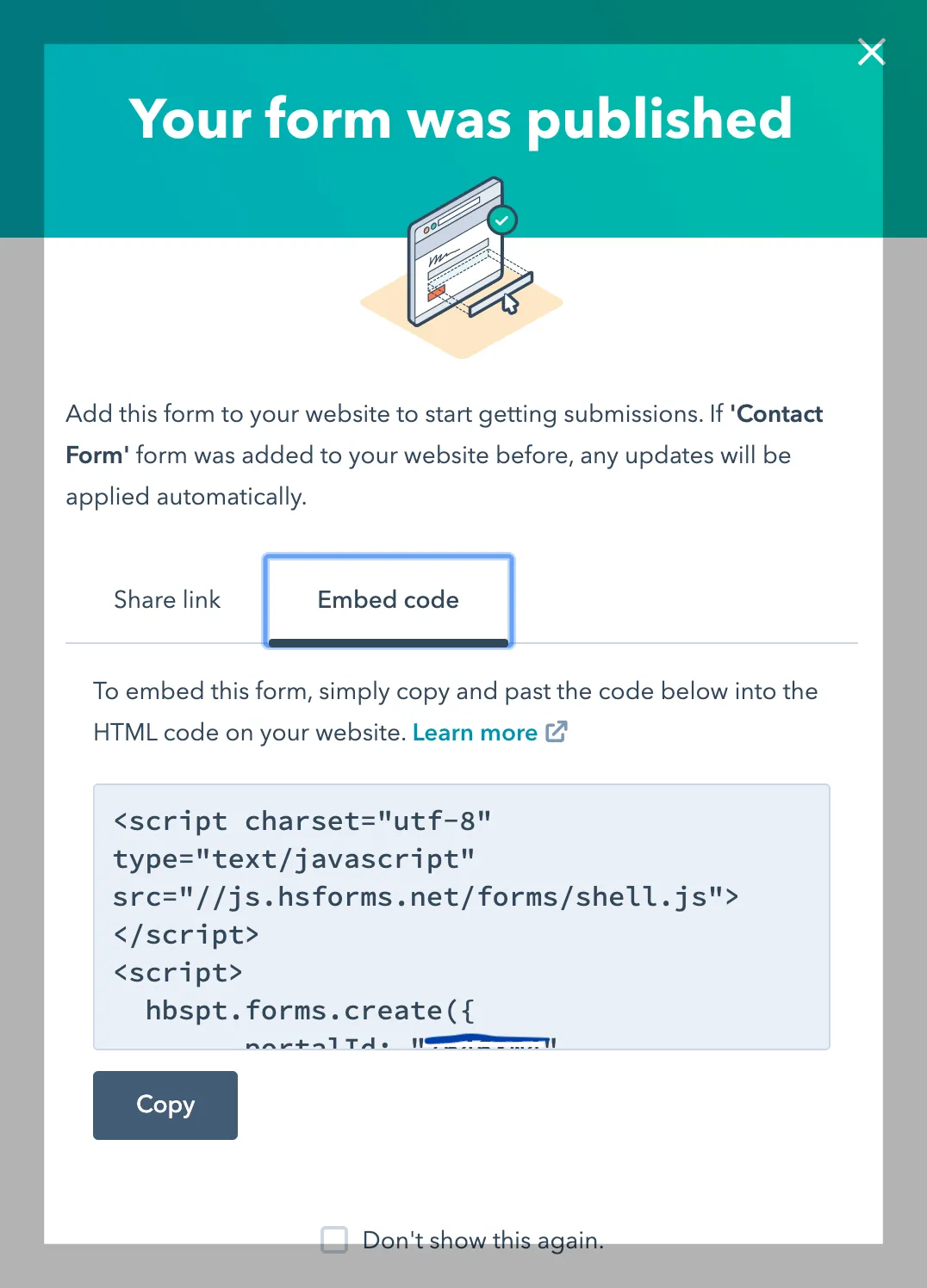 Form Published Popup