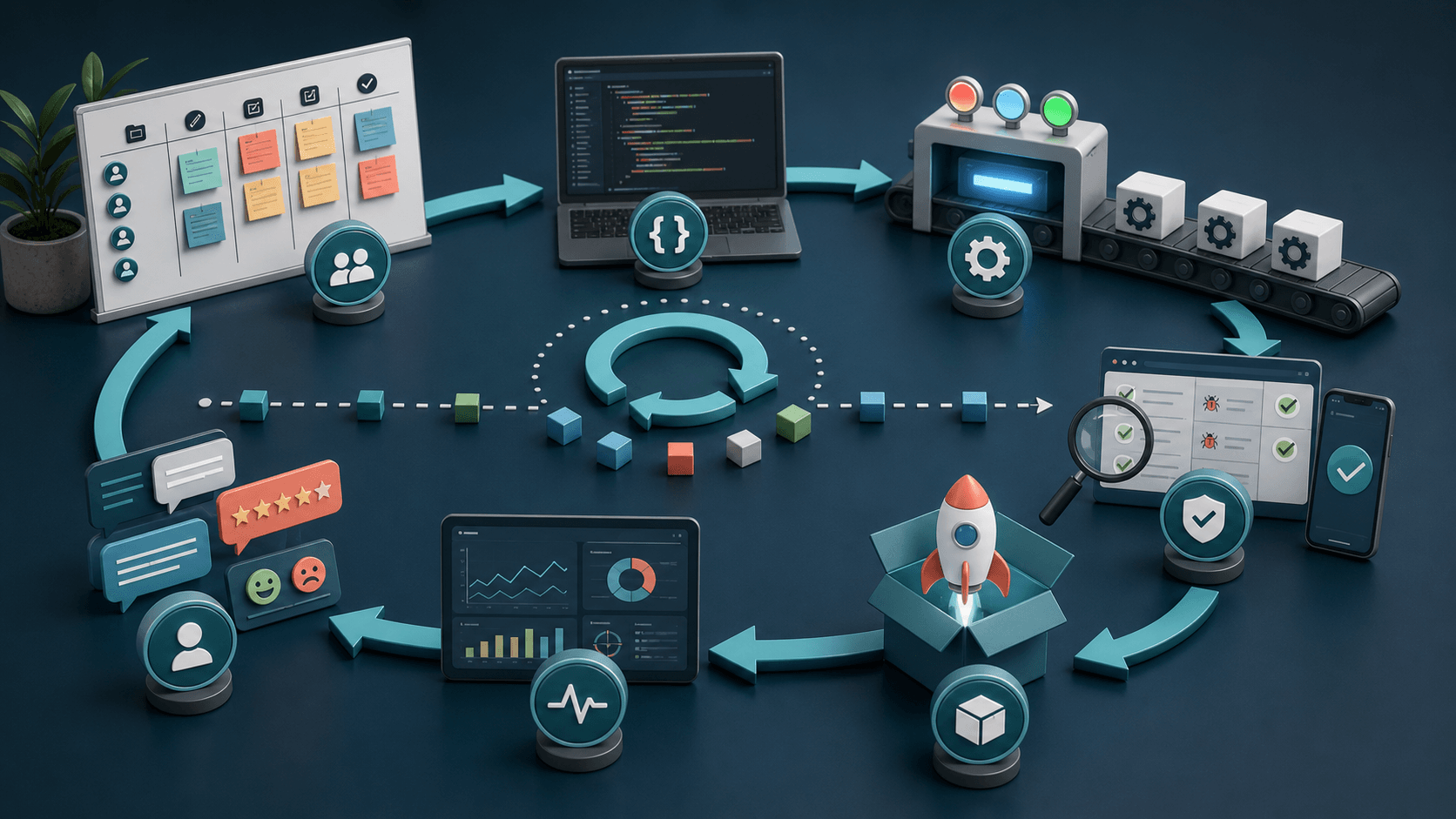 Agile and DevOps model shown as a continuous delivery and feedback loop.