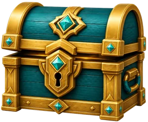 A teal and gold treasure chest