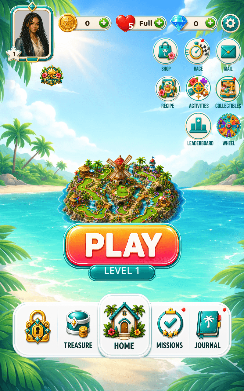 The same home screen on a wide tablet at 800 by 1280, the island larger with more open space