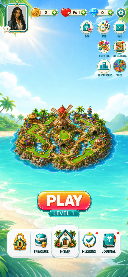 The same home screen on a tall phone at 430 by 932, more vertical room around the island